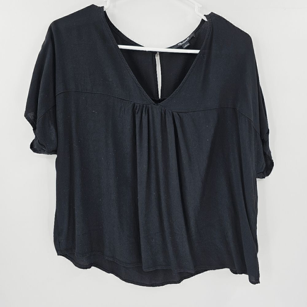 Madewell black top shirt small blouse work short sleeve